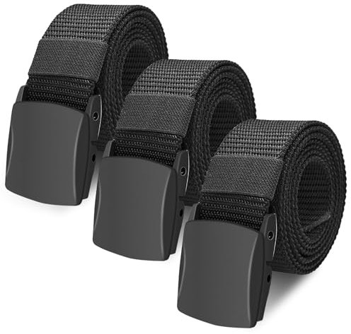 Yicaam Segeltuchgürtel 3 Stück - Einstellbar Nylongürtel mit Kunststoffschnalle, Metallfrei, Canvas Gürtel für Outdoor - 130cm