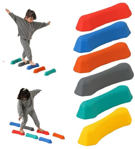 Tremplins pour enfants 6 pièces/ensemble pierres d'équilibrage sensorielles arc-en-ciel antidérapantes poutre d'équilibre empilable pour enfants parcours d'obstacles pour aire de jeux améliore la