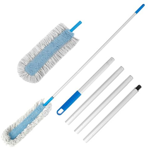 Extendable Feather Duster, Bendable Microfiber Duster with 175cm Extra Long Telescopic Extension Pole and 4 Microfiber Duster Cloth Cover, Washable Duster for Cleaning Roof, High Ceiling Fan, Blinds