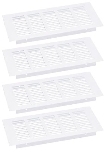 sourcing map Air Vents Cover, 4Pcs 225 x 80mm - Aluminum Alloy Mesh Air Return Vent Cover, Rectangle Louvered Ventilation Grille for Shoe Cabinet Wardrobe (White)