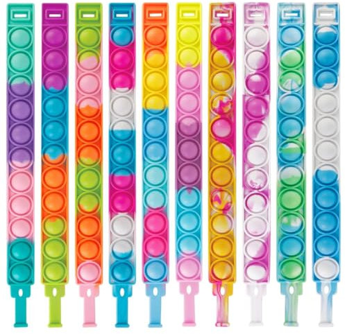 10 Pezzi Braccialetto Pop Giocattoli,Braccialetti Fluo Party,Fidget Toys Set Braccialetti Fluorescenti,Cinturino in Silicone Arcobaleno, Pensierini Compleanno Bambini