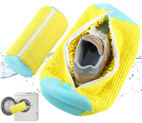 Sacchetti per Scarpe Lavanderia sacchetto scarpe lavatrice Scarpe, 1 pezzi, per lavatrice, anti-deformazione, Riutilizzabile e Resistente, biancheria, scarpe a rete, per scarpe da ginnastica (giallo)