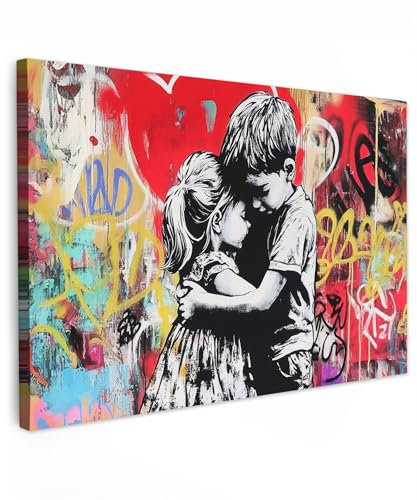 MuchoWow© Bilder Groß 120x80 cm XXL Wohnzimmer Deko Modern Wandbild Kunstdruck auf Leinwand Bild Schlafzimmer über Bett Room Decor Geschenke Graffiti - Schwarz und Weiß - Straßenkunst