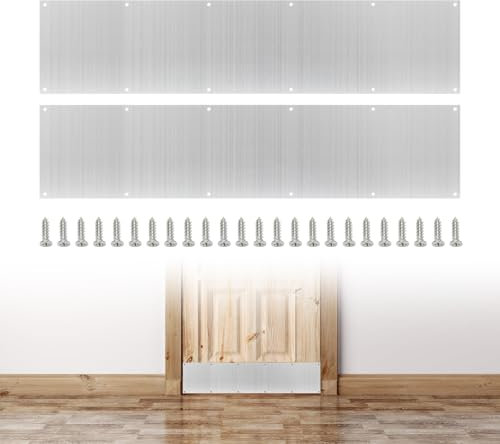 Kcgani 2 Pieces Silver Door Kick Plates for Exterior Doors, Suitable for 36 x 8 Inches Door Kick Plates, Aluminum Kick Plates with Screws for Interior Exterior Doors Avoid The Door from Kicking