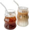 Tazze di vetro con cannucce 2 pezzi in vetro a costola vintage da 18 once di vetro a filo vetro a forma di bicchieri da caffè ghiacciato per il succo di succo di whisky per il Natale per Natal