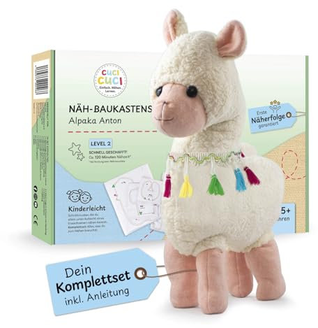 cuci cuci Näh-Baukastenset Motiv: Alpaka Anton | Erste Näherfolge garantiert für Kinder ab 5 Jahren, Komplettset mit allem, was Du zum Nähen brauchst | Fördert Kreativität & Geschicklichkeit