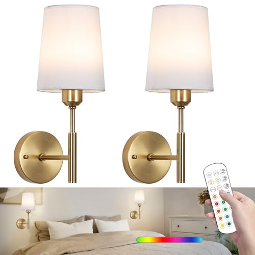 MeoYlaery Battery Operated Wall Sconces Set of 2,Rechargeable Wall Lights with Remote Control,Wireless Wall Light Dimmable,Battery Powered Wall Sconce for Bedroom Living Room Hallways Stairwells.Gold