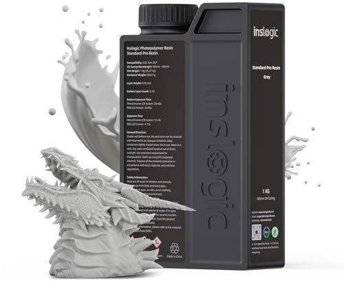 Inslogic 3D Druckharz Standard Pro Resin 405 nm UV-aushärtendes Harz für LCD/DLP/SLA-3D-Druck, hohe Präzision, geringe Schrumpfung & schnelle Aushärtung, Grau, 1kg