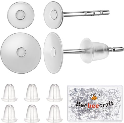 Beebeecraft 1 Scatola 800 Pezzi 316 Gradi Acciaio Chirurgico Orecchini Perni Piatti con Farfalla Orecchini Posteriori per Orecchini Creazione Risultati (Vassoio: 4/6mm)