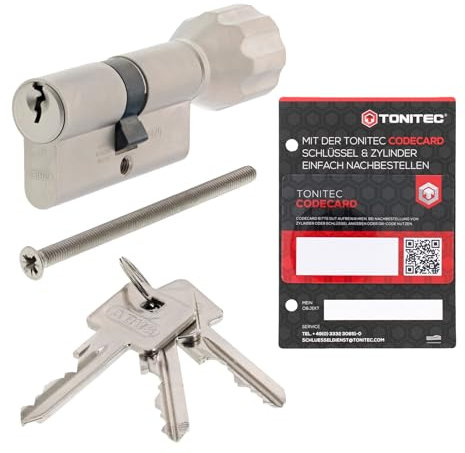 ABUS A93 Cylindre de serrure à fermeture identique fabriqué individuellement, système de fermeture avec 3 clés et carte de code ToniTec - Profil C73 - Taille 80/30 K - Cylindre à bouton