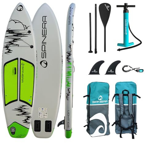 Spinera Light SUP Komplettset – Aufblasbares Stand Up Paddle Board 3 Größen 10.6 | 11.2 | 11.8 Ultraleicht & stabil – inkl. Paddel, Pumpe & Rucksack (Light 10.6 | 320x82,5x15cm)