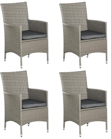 Outsunny 4 Pieces Outdoor PE Rattan Dining Chairs Set with Cushion, Garden Armchair with Armrests, High Backrest, Metal Frame Patio Wicker Furniture, Grey