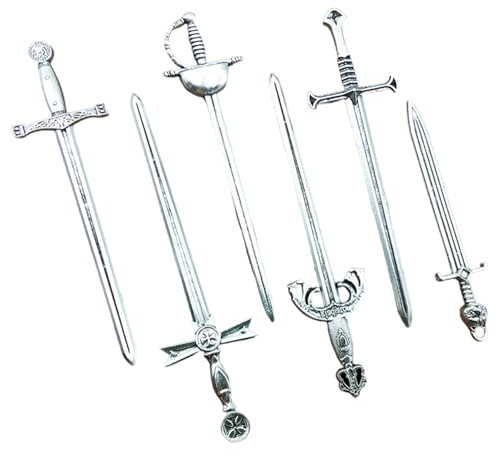 6pcs Schwert Lesezeichen, Antiquitätenstil Silber Small Sword Lesezeichen robuste Schwerter für Männer Ancient Stifte Set für Buchliebhaber DIY BRÜFUNG