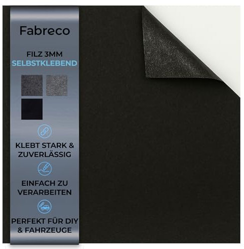 Fabreco Filz Selbstklebend Meterware 3mm Dicke (1 M x 150 cm) – Klebefilz & Filzstoff für Möbel, Schutz & Dekoration | Bastelfilz perfekt als Filzgleiter, Filzmatte & Vliesstoff (Graphit)