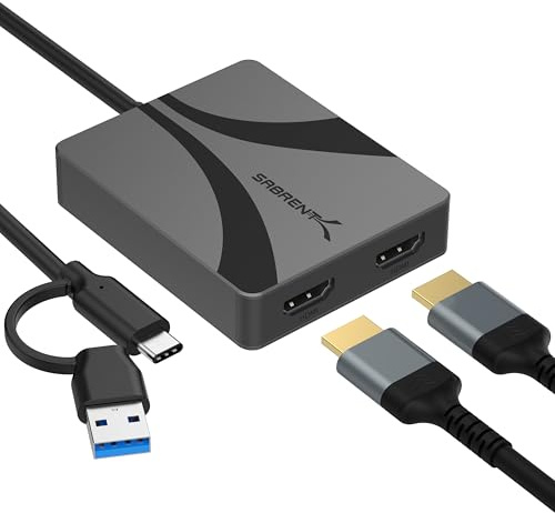 SABRENT Dual HDMI Adapter with DisplayLink for Mac – USB-C/A to Dual Monitor HDMI Adapter, 4K@60Hz Extended Display, Stereo/5.1 Audio, HDCP Support, Aluminium Housing (DA-CA2H)