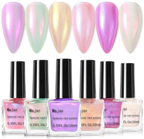 Pearl Nail Polish Kit - Shimmer Pearl White Pink Mermaid Purple Nail Polish Set - Quick Dry Pearlescent Iridescent Spring Summer Nail Varnish Manicure Diy Nail Art Salon Home For Women Gift 10ML