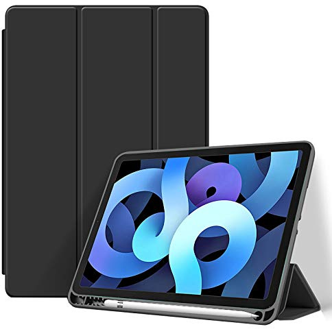 Hülle für iPad 9/8/7 (10,2 Zoll, Modell 2021/2020/2019, 9./8./7. Generation), mit Stifthalter, Trifold Ständer Schutzhülle, Auto Schlafen/Wachen, Schwarz
