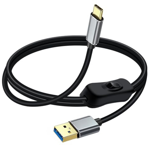 YINGAYOU Cavo USB A USB C con Interruttore 3A 60W 10 Gbps USB Charger Cable Type C con Interruttore per Laptop, PC, Telefoni Cellulari e Veicoli (nero, 1.5 m)