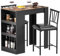 VECELO Lot Table Bar avec 2 Chaises Rembourrées, Table avec 3 Étagères de Rangement, Style Industriel pour Salle à Manger, Cuisine, Salon (Marron)