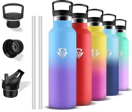 Gourde Isotherme, Gourde 750 ml, Sans BPA, Bouteille Isotherme, Anti Fuite, Bouteille Inox, Double Isolation, Thermos avec Paille, Facile à Nettoyer, Bouteille d'eau pour Voyage, Aptitude, Camping