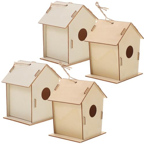 Milisten 4pcs Wooden Bird House Kit Boys and Girls Painting Bird Nest DIY Hanging Birdcage Craft Kit for Boys and Girls
