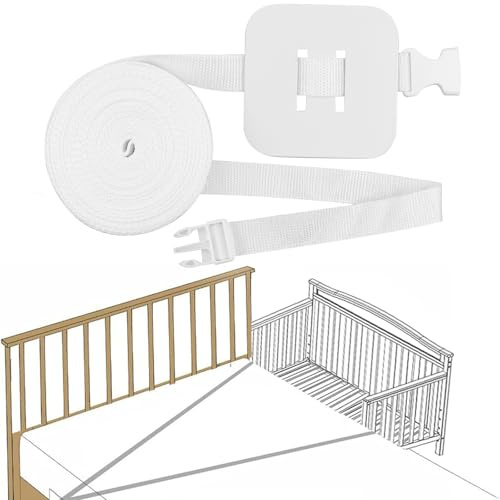 MISIQIMA 8m Beistellbett Befestigung, Gurt für Babybett Boxspringbett, Randschutz Babybett Gurt Zubehör Kann an Das Erwachsenenbett Angedockt Werden (Weiß)