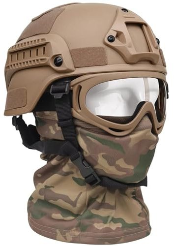 WLXW Taktischer Airsoft-Helm Mich – Mit Elastischer Sturmhaube Aus Mesh Und Antibeschlag-Schutzbrille, Vollgesichtsschutz for CS-Jagd-Cosplay-Spiele