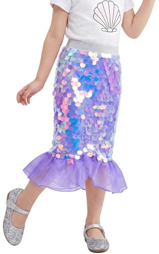 Miipat Flickkjol, paljetter, barn, sjöjungfrukjolar med foder med elastisk midja, glitter, sjöjungfrustjärtkjol, för liten flicka, födelsedag, strandfest, Färg: blå, 5-6 �r