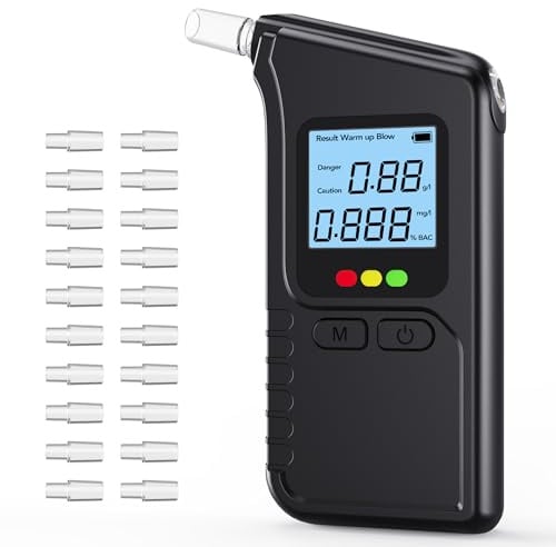 ROTTOGOON Alkoholtester Polizeigenau mit Zwei Sensoren, Promillemessgerät | Professioneller Alkoholmessgerät mit Digitaler LCD-Anzeige, Tragbarer Alkomat für Auto & Zuhause, Enthält 20 Düsen