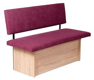 kundler home Sitzbank mit Truhe Holz Eiche Dekor 125x88x48 cm, Eckbank oder Küchenbank mit Aufbewahrung, ideal als Bank im Esszimmer, einfacher Aufbau, 'Das Raumwunder' (Bordeaux, L 125 cm)