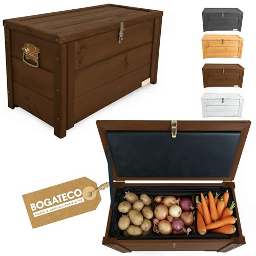 BOGATECO Gartenbox Holzkiste mit Deckel | Thermobehälter | Isoliert Kaste zur Aufbewahrung von Obst und Gemüse 55L | Verstellbare Fächer 79x46x39cm