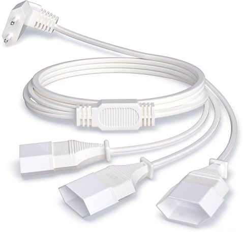 Alargador con Enchufe Euro de 2M, Alargador de Cable de Alimentación 3 en 1, 250 V/2,5 A de Alargador Enchufe para Televisores, Monitores, Proyectores y Luminarias, Blanco