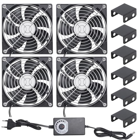 Hoypeyfiy Ventilateurs de boîtier grand format 4 x 120 mm, vitesse réglable, pour bloc d'alimentation 12 V CC ou 100-240 V CA, polyvalent pour le refroidissement PC et les racks de serveur
