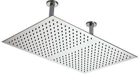 Hudson Reed HEAD66 ǀ Modern Bathroom Stainless Steel Rectangular Ceiling Shower Head with Ceiling Arms, 220mm x 400mm, Chrome