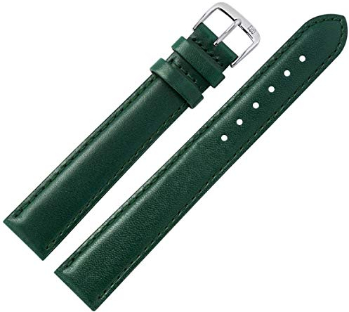 MARBURGER Uhrenarmband 14mm Leder Gruen Silber XL Glatt Mit Naht - Montage Set 6601461000120