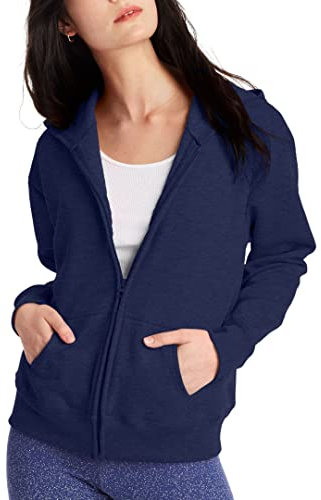 Hanes - Felpa da Donna con Cappuccio in Pile EcoSmart con Cerniera Integrale, Navy, XX-Large