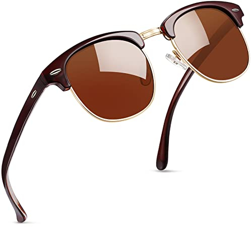 Joopin Retro Sonnenbrille Halbrahmen Herren Polarisierte Sonnenbrille Damen Braun Vintage UV400 Brille für Fahren und Tourismus(Braun Verlauf)
