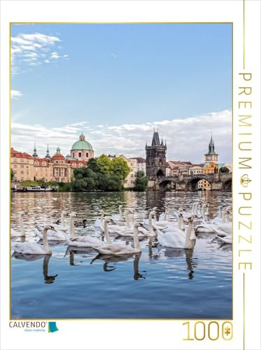 CALVENDO Puzzle Moldau mit Schwänen | 1000 Teile Lege-Größe 48 x 64 cm Foto-Puzzle für glückliche Stunden