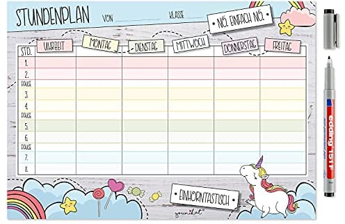 younikat Stundenplan magnetisch abwischbar I Einhorn I inkl. Stift I wiederbeschreibbar I Einschulung I dv248