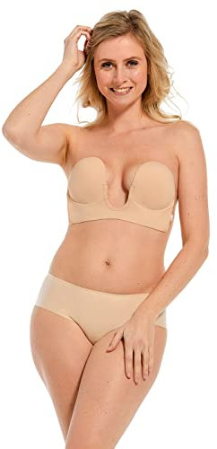 MAGIC Bodyfashion Damen Push-Up Klebe-BH luve bra, Beige, Size- E