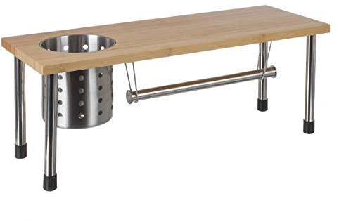 Etagère de Cuisine Porte ustensiles et essuie-Tout en Bambou - 51 x 21 cm