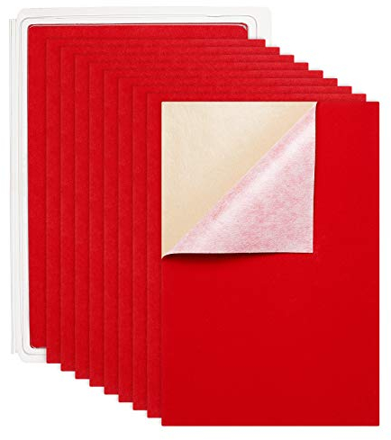 BENECREAT 20PCS Velvet (Red) Stoff Klebrige Rückseite selbstklebende Filzfolien, A4-Blatt (21 x 30 cm), selbstklebend, langlebig und wasserfest, vielseitig verwendbar, ideal für Kunsthandwerk
