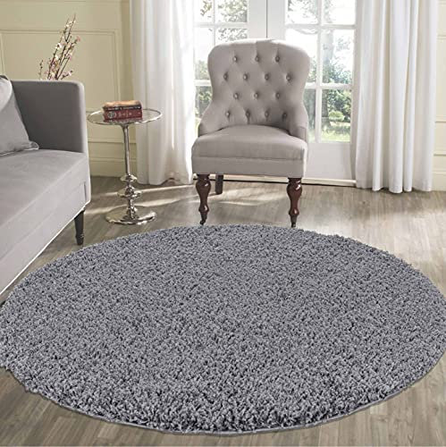 Serdim Rugs Living Room Round Shaggy Area Rugs Dark Grey Round 120x120cm(4x4')