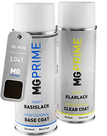 MG PRIME Autolack Set Spraydose für MAN L041 Schwarz + Klarlack | Set aus Basislack + Klarlack, Sprühdosen 400ml