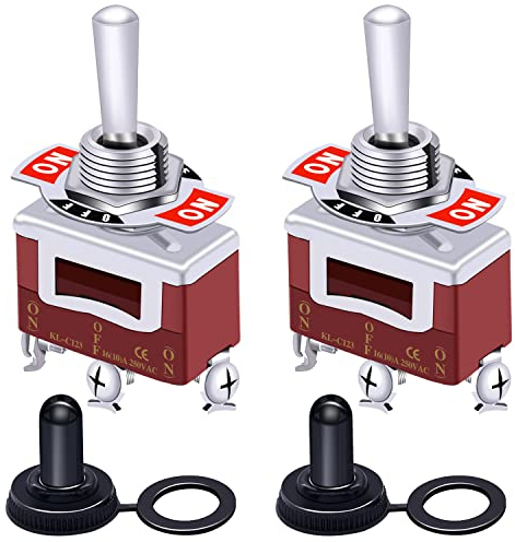 Taiss 2 pezzi interruttore momentaneo a levetta 3 Posizioni SPDT (ON)/OFF/(ON) 3 Pin Interruttore a Bilanciere 220V-250V AC con Cappuccio Impermeabile per Auto Camion Barca Ten-123