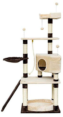 KUANDARYJ Mehrschichtig Kratzbaum mittelhoch Kletterbaum mit Sisalstämmen, 172cm, Höhle & Liegemulde, Katzenbaum Katzenkratzbaum 4 Ball Stabiler für Kätzchen, Katzen und Haustier Stark tragen, Coffee