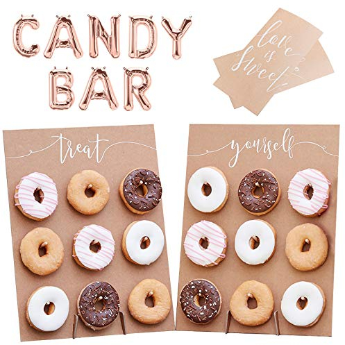 23 Teile Deko-Set Candy-Bar Kuchen-Buffet VINTAGE braun & rosé-gold Hochzeits-Deko Dekoration Hochzeit & Geburtstag Zubehör Accessoires 2 XXL Donut-Aufsteller, 20 Tüten & 1 Ballon-Girlande CANDY BAR