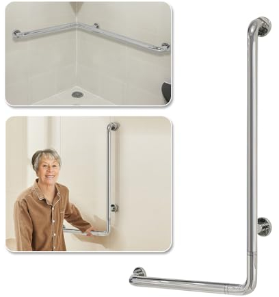 Zelen Dusch-Haltegriff für Senioren, Toilette, Sicherheits-Haltegriff, L-förmige Badezimmer-Handlauf, Wandhalterung, 61 x 91,4 cm, Edelstahl, Gebürstet, Silver