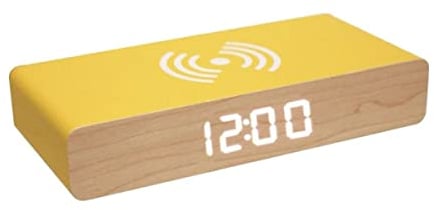 Réveil LED avec Station de Charge pour téléphone Portable Technologie Qi (Induction) avec façade en Bois Jaune