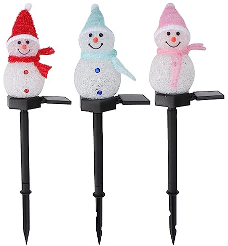 SOLUSTRE 3 Stücke LED Solarleuchten Schneemann Figur Solar Gartenstecker Weihnachten Beleuchtet Beleuchtung Garten Solarlampen Weihnachtsdeko Lampe Außen Outdoor Rasen Terrassen Deko